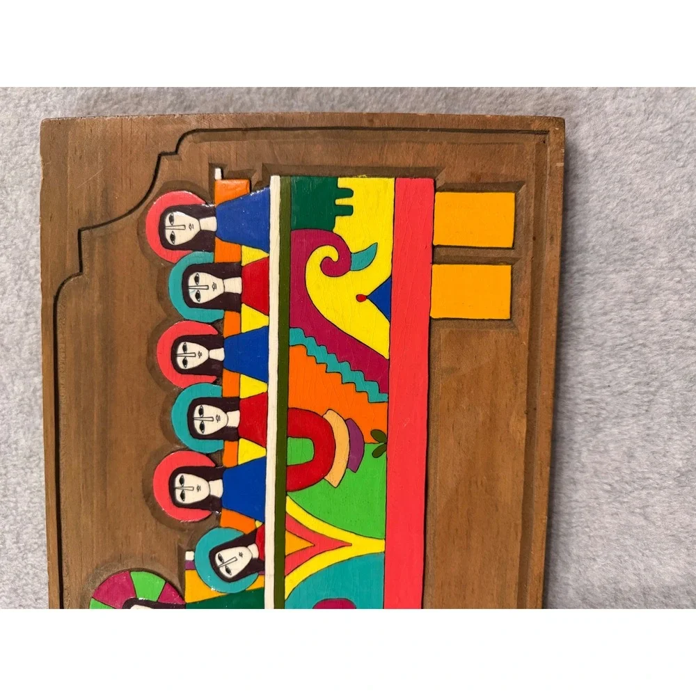 Vintage Folk Art The Last Supper Wood Plaque Hand Painted Religious Wall Decor